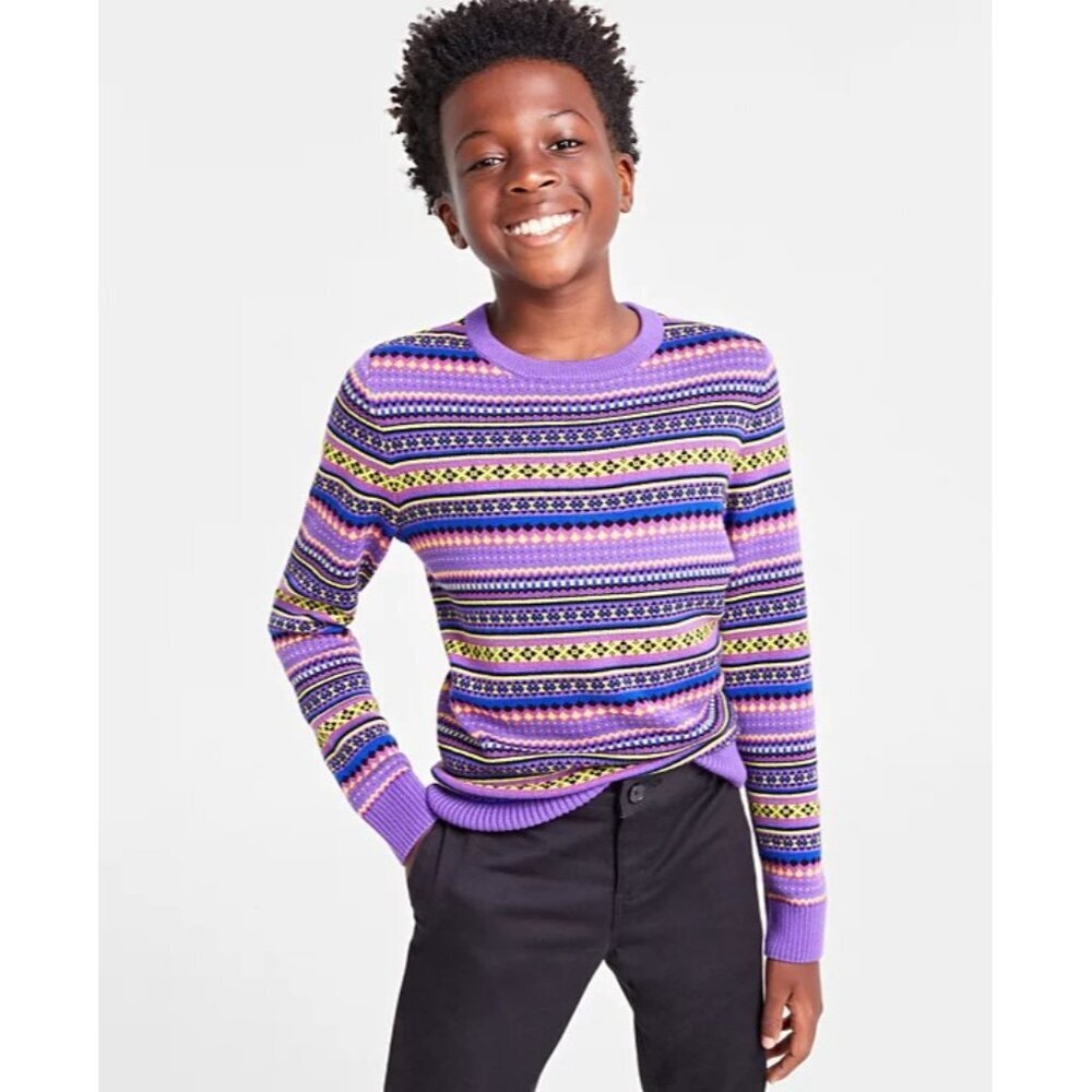 Holiday Lane Big Boys Size Large Bright Stripe Fair Isle Sweater Purple‎ $40 054